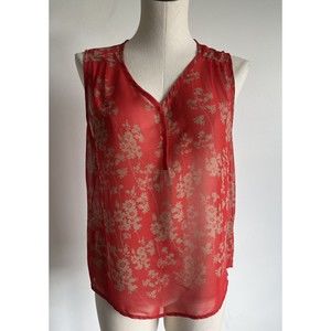 Collective Concepts Sleeveless Womens Red Floral Sheer Blouse MP